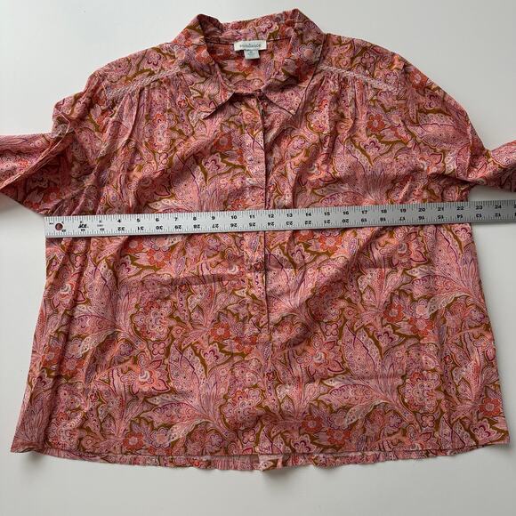 Sundance EUC Cotton Poplin Floral Lace Trim 1/2 Placket Popover Pink Blouse M - Picture 6 of 9